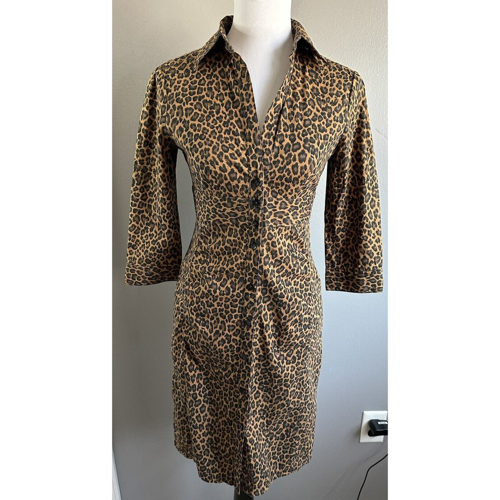 Express Design Studio Animal Print Dress 2 Button Down Shirt 3/4 Sleeve Pencil